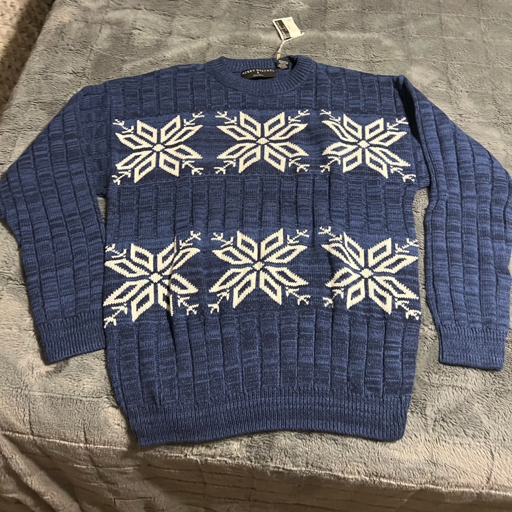 New Henry Gretchl blue snowflake sweater 100% cotton mens large